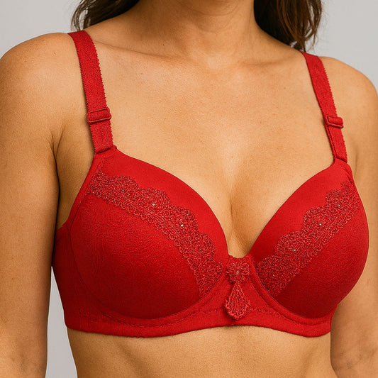 Soft Cotton Lace Padded Bra – Red | Supportive & Elegant Everyday Wear