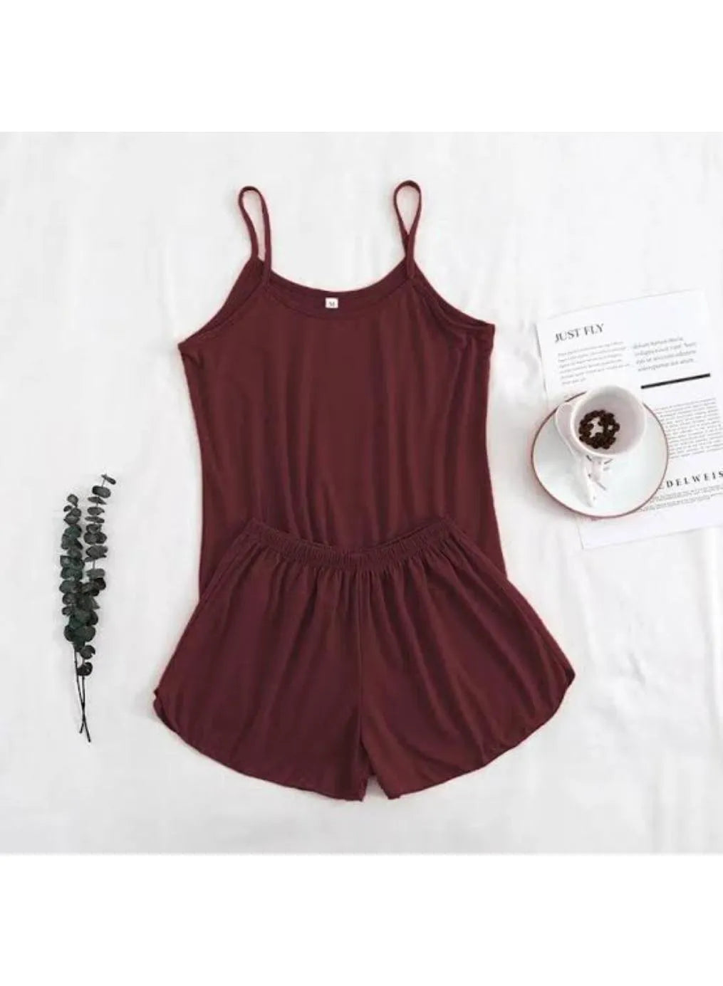 Cotton Jersey Plain Comfortable & Breathable Camisole Set | Maroon