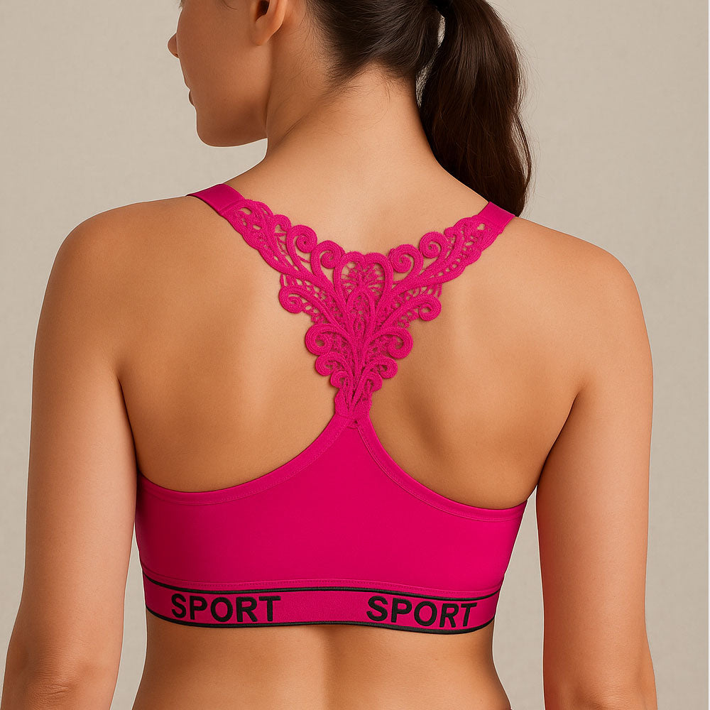 Velvy Light Padded Net Lace Sports Bra - Pink