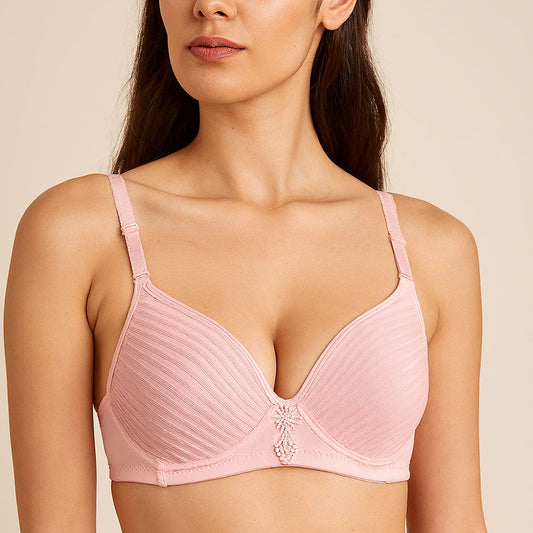 Velvy Wire-Free Cotton Bra – Double-Layered, Moulded Cups, Full Coverage | Baby Pink