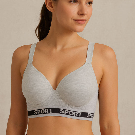 Velvy Light Padded Net Lace Sports Bra - Grey