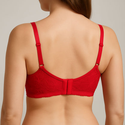 Velvy Soft Cotton Embroidered Bra for Women – Red