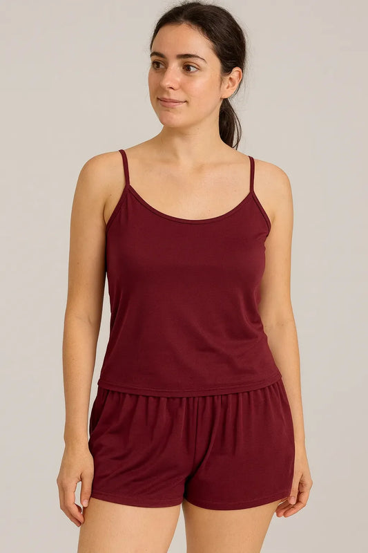 Cotton Jersey Plain Comfortable & Breathable Camisole Set | Maroon