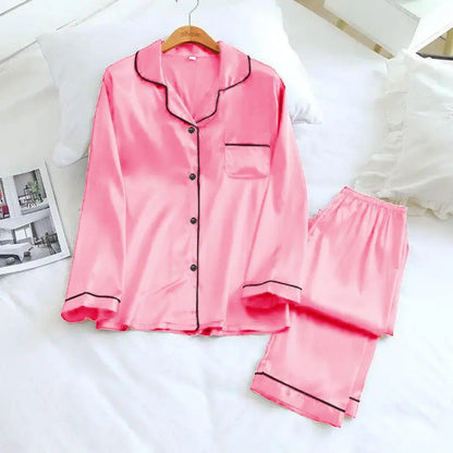 2 Pcs Women's Stitched Silk Plain Night Suit - Pink