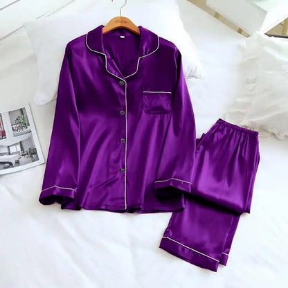 2 Pcs Women's Stitched Silk Plain Night Suit - Purple